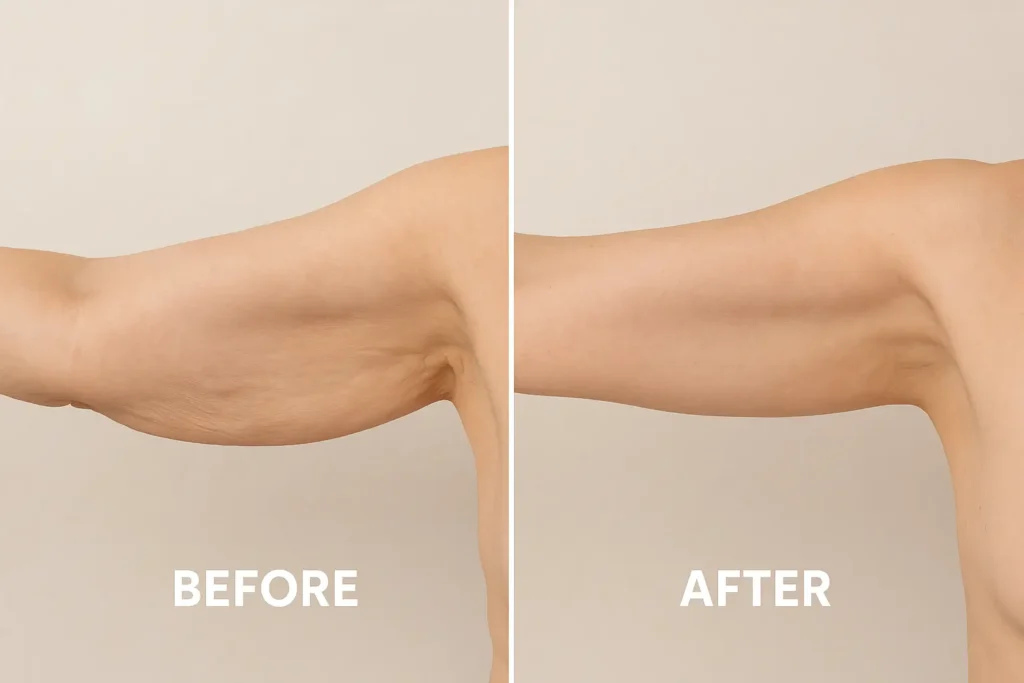 Picture of LA LIPO Vauxhall before and after results of skin tightening treatment on the upper arms.